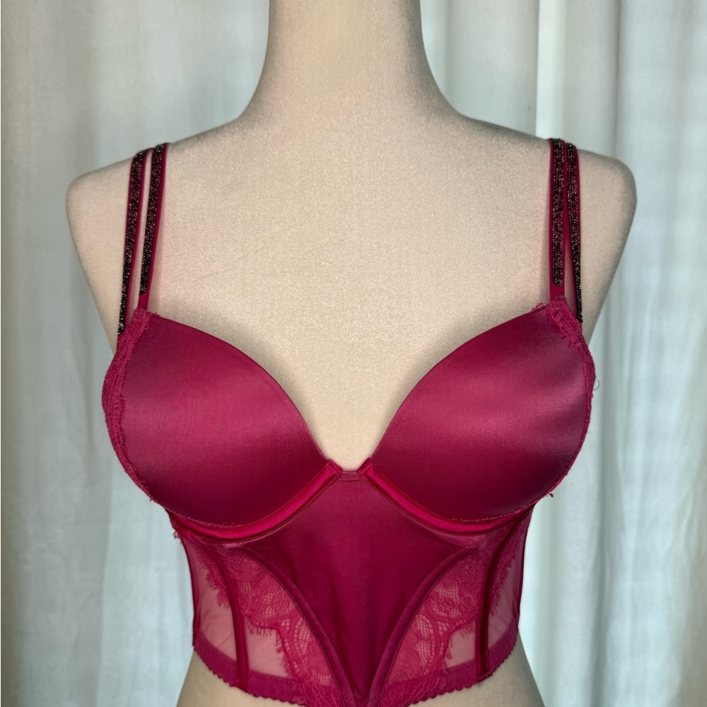 Victoria's Secret Red Bra with Sweetheart Neckline and Sheer Mesh